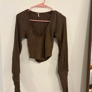 Free People Brown Ribbed Crop Top
